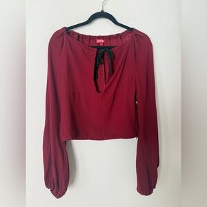 NWT STAUD Astoria Long Sleeve Keyhole Tie Ballon Billow Sleeve Garnet Red Top